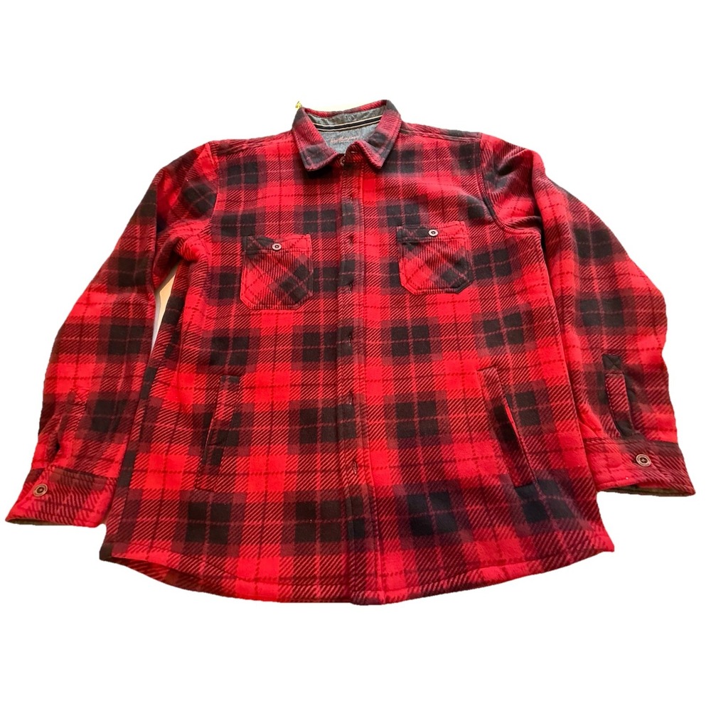 Men Button Down Red Black Plaid With Shearling Lining New Weathproof Jacket XL
